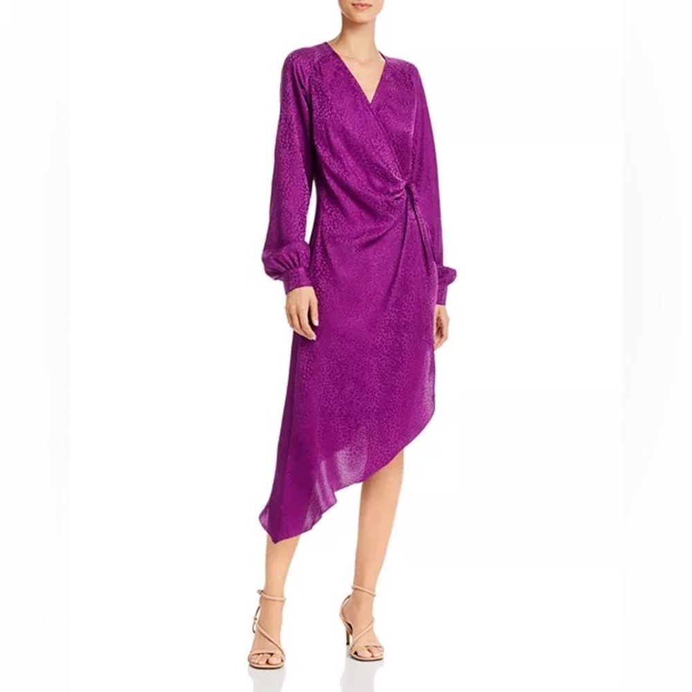 Art Dealer Purple Silk Cheetah-Print Midi Wrap Dress